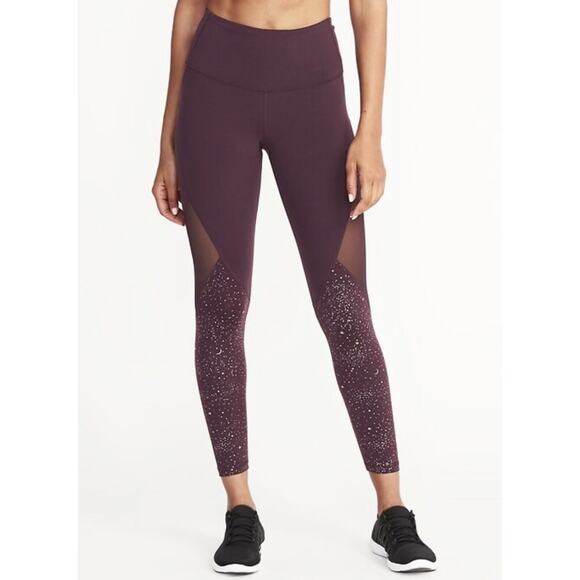 Old Navy Go Dry Plum High Rise Star Mesh Panel 7/8 Length Leggings Size S Tall - Picture 1 of 9